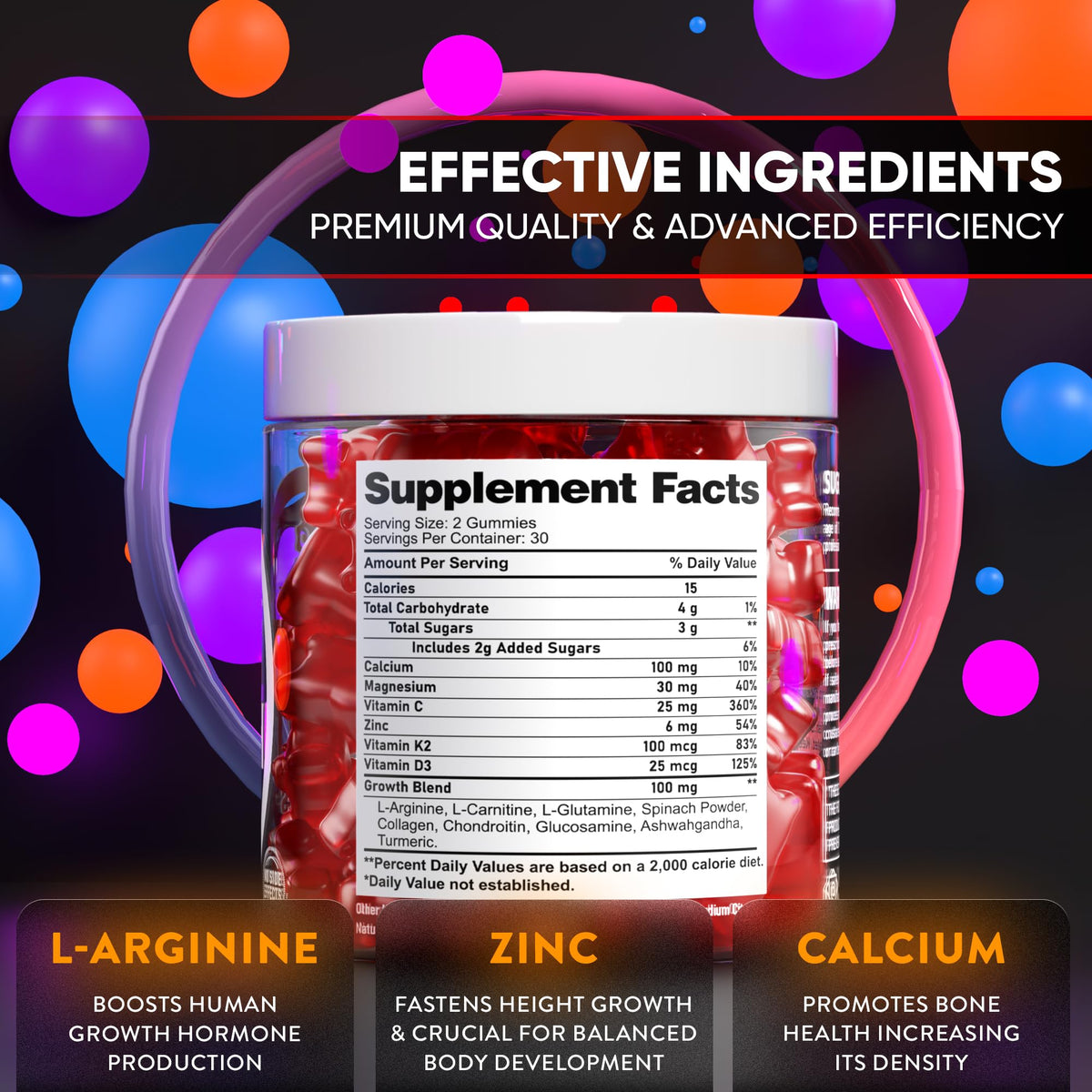 BIOTEQUELAB Height Growth Increase Gummies Vitamins, Grow Tall Supplement, Calcium, Magnesium, Zinc, Ashwagandha, OmniHealth US