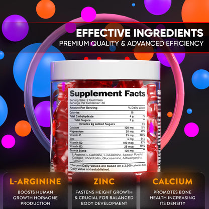 BIOTEQUELAB Height Growth Increase Gummies Vitamins, Grow Tall Supplement, Calcium, Magnesium, Zinc, Ashwagandha, OmniHealth US