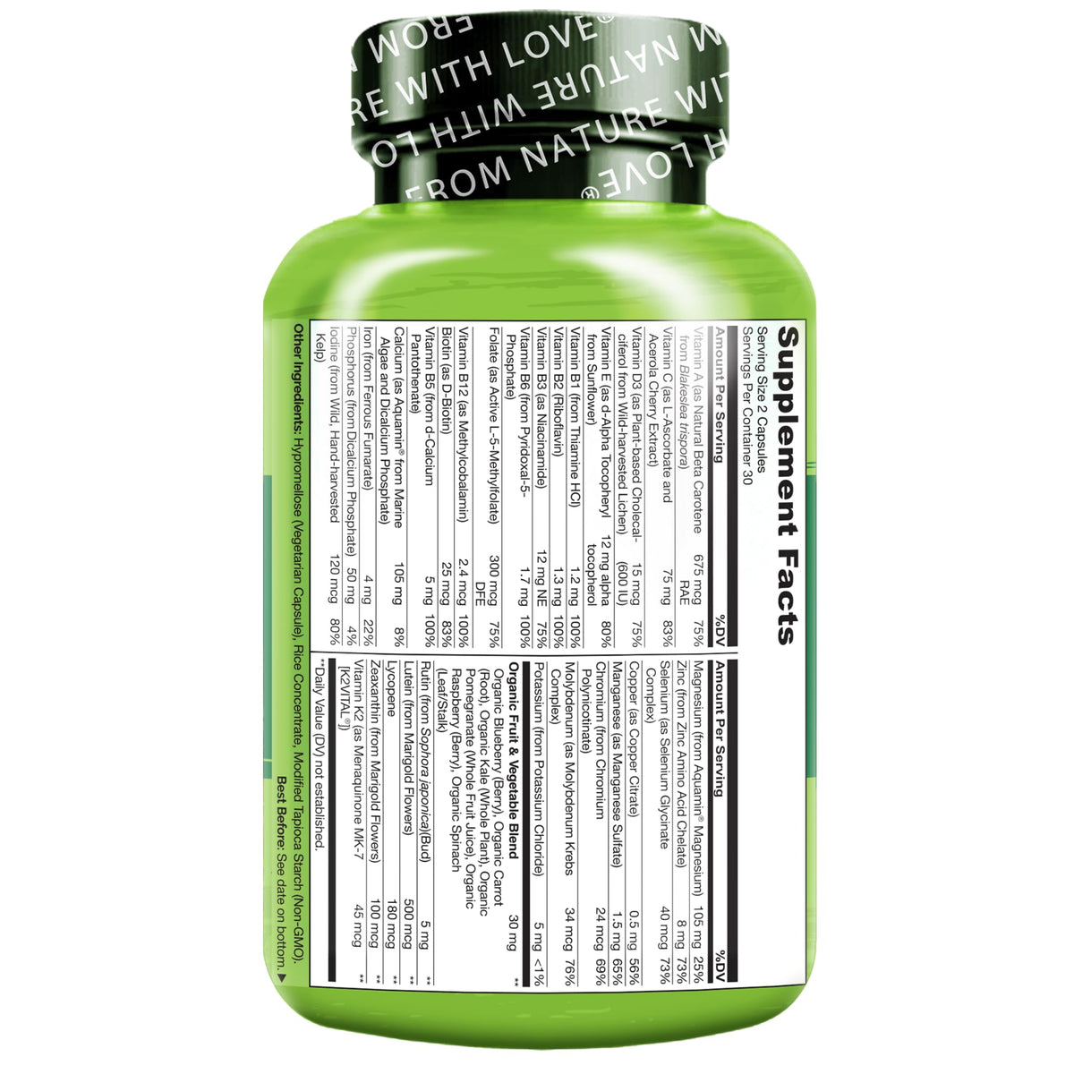 NATURELO Multivitamins for Teenage Girls/Boys, 60 Capsules, Whole Food Multivitamin with Minerals, Non-GMO, Vegetarian - OmniHealth US