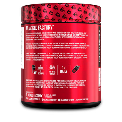 Jacked Factory NITROSURGE Shred Pre Workout Supplement - Energy Booster, Instant Strength Gains, Sharp Focus, Powerful Pumps - Nitric Oxide Booster & PreWorkout Powder - OmniHealth US