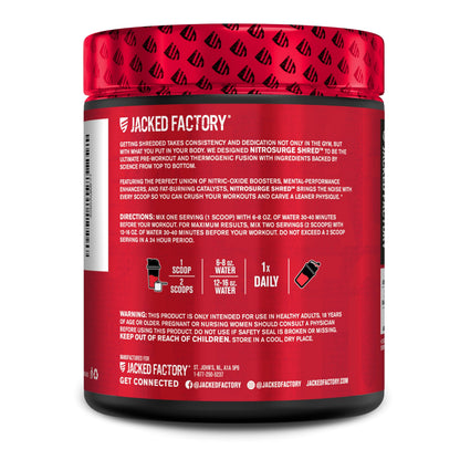 Jacked Factory NITROSURGE Shred Pre Workout Supplement - Energy Booster, Instant Strength Gains, Sharp Focus, Powerful Pumps - Nitric Oxide Booster & PreWorkout Powder - 30Sv, Fruit Punch - OmniHealth US