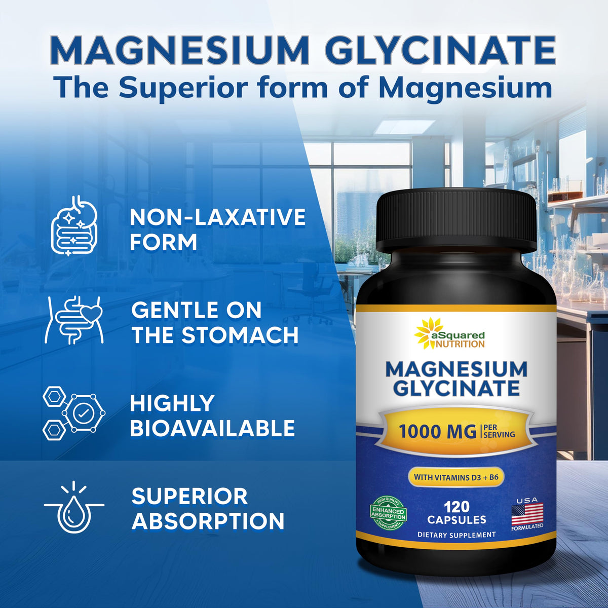 Magnesium Glycinate 1000mg with Vitamin D3 & B6-500mg per Capsule - Pure Elemental Mag Supplement Complex for Sleep, Muscle, Bone Health - OmniHealth US