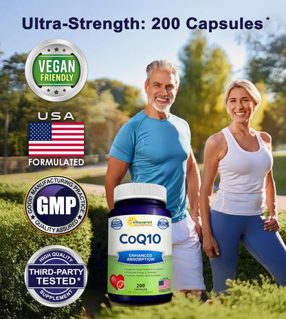 aSquared Nutrition CoQ10 (400mg Max Strength, 200 Capsules) - High Absorption Vegan Coenzyme Q10 Powder - Ubiquinone Supplement Pills, Extra Antioxidant CO Q-10 - OmniHealth US