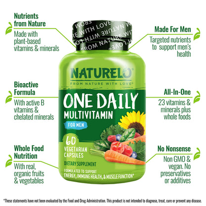 NATURELO Mens Multivitamins - One Daily Multivitamin for Men with Vitamins, Minerals & Organic Whole Foods, Boost Energy & Health, OmniHealth US