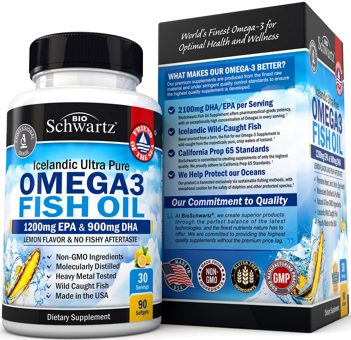 Omega 3 Fish Oil Supplement - 1200mg EPA and 900mg DHA Fatty Acid Per Serving BioSchwartzBuy Supplements Australia
