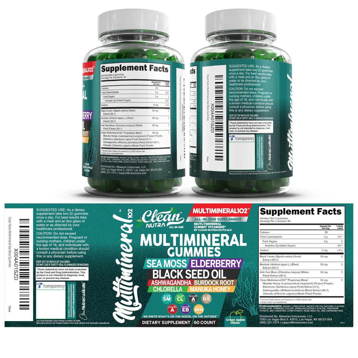 Sea Moss Gummies | Clinically Tested - Black Seed Oil Ashwagandha Elderberry Burdock Root Chlorella Manuka Honey - Vegan Irish Sea Moss Gummy Vitamins - OmniHealth US