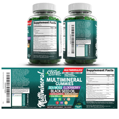Sea Moss Gummies | Clinically Tested - Black Seed Oil Ashwagandha Elderberry Burdock Root Chlorella Manuka Honey - Vegan Irish Sea Moss Gummy Vitamins - OmniHealth US