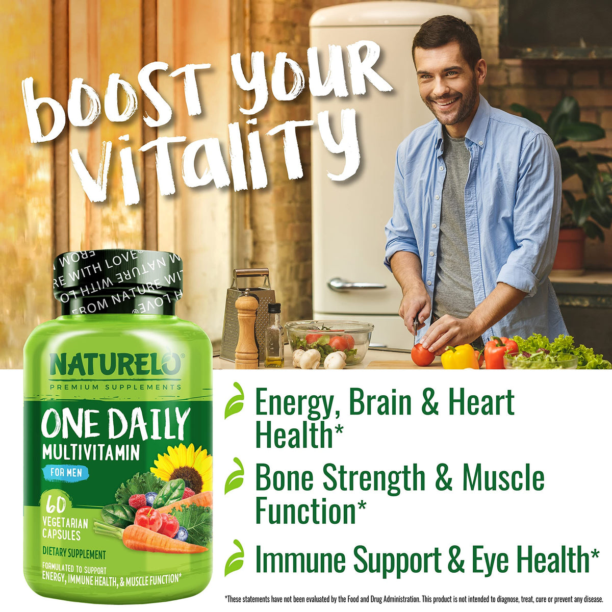 NATURELO Mens Multivitamins - One Daily Multivitamin for Men with Vitamins, Minerals & Organic Whole Foods, Boost Energy & Health, OmniHealth US