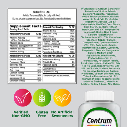 Centrum Silver Multivitamin for Adults 50 Plus, Multivitamin/Multimineral Supplement, Vitamin D3, B Vitamins, Gluten Free, Non-GMO Ingredients - OmniHealth US