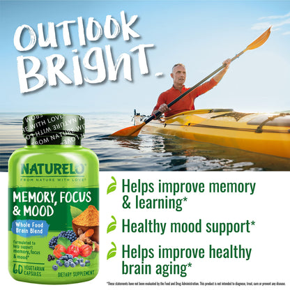 NATURELO Whole Food Brain Supplement - Brain Health Supplements for Memory & Focus Support - Enhance Brain Health Blend Supplement for Adults - OmniHealth US
