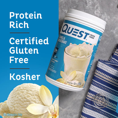 Quest Nutrition Vanilla Milkshake Protein Powder, 24g of Protein, 1g of Sugar, Low Carb, Gluten Free, 1.6 Pound, 23 Servings - OmniHealth US