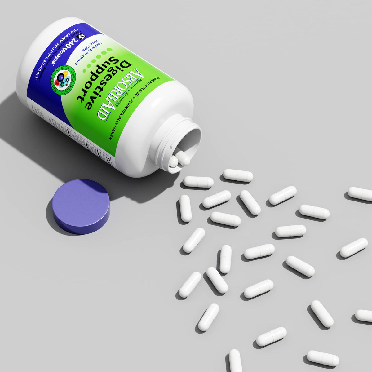AbsorbAid Digestive Enzymes 240 vCaps, Proven to Increase Vital Nutrient Absorption by up to 71% - Maple Wellness Supplements