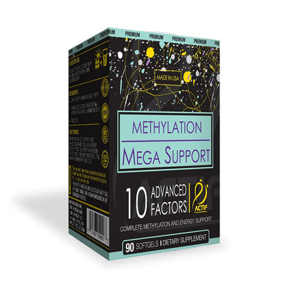 ACTIF Methylation Mega Support with 10 Advanced Factors and Organic Folate – 100% Natural, Non-GMO, 90 Count - Maple Wellness Supplements