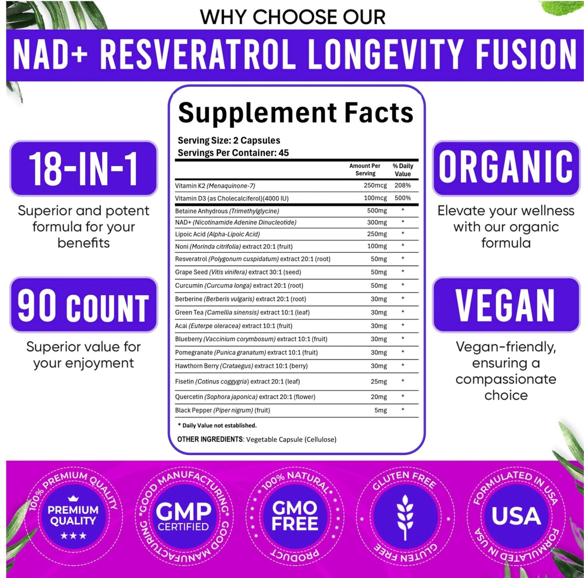 Adndale Liposomal NAD Supplement. Longevity Formula NMN Supplement Alternative. 90CT Advanced NAD+ Resveratrol - Maple Wellness Supplements