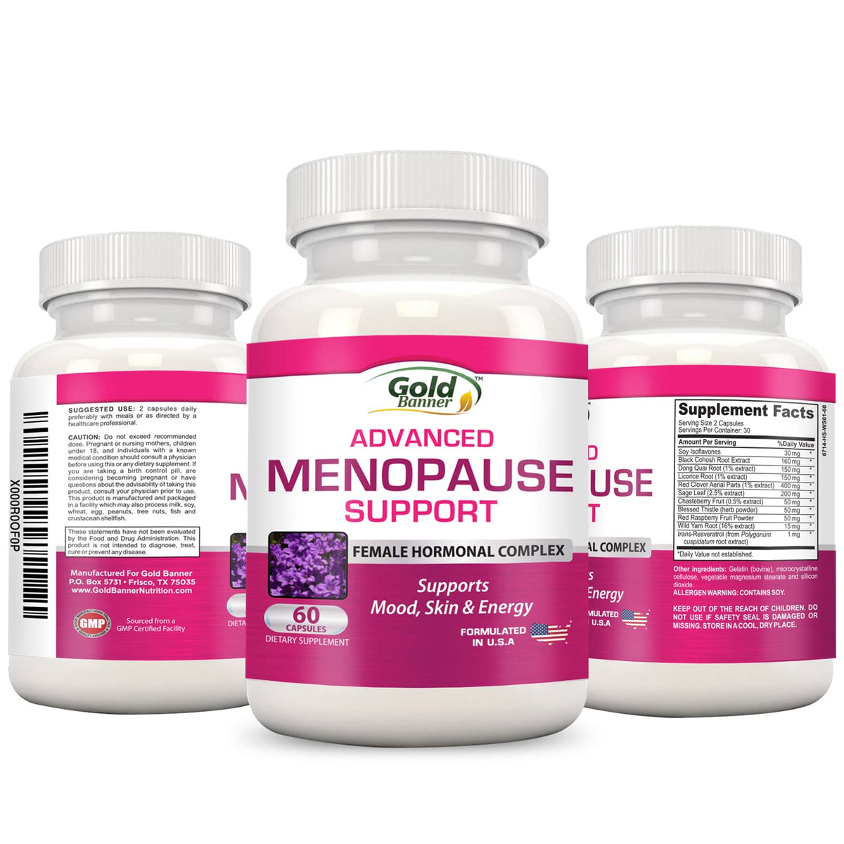Advanced Menopause Support - Natural Female Hormonal Complex for Hot Flashes, Mood Swings & Vaginal Dryness - Black Cohosh, Soy Isoflavones & Herbal Extract Formula - Does Not Include Hormones - Maple Wellness Supplements