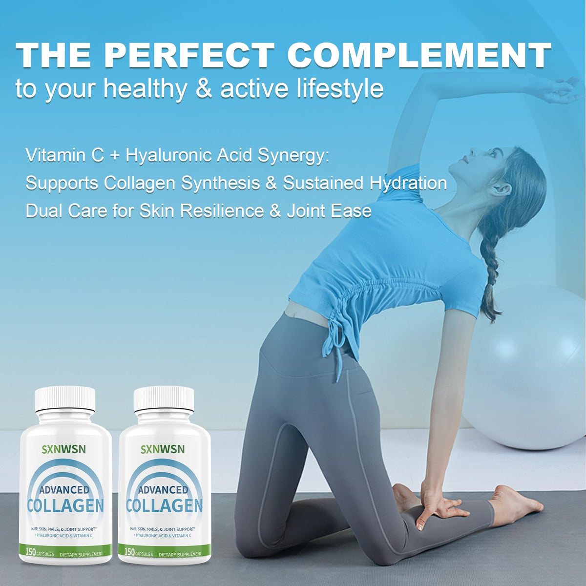 Advanced Multi Collagen Supplement with Vitamin C + Hyaluronic Acid - Hydrolyzed Collagen Peptides Supports for Skin, Joints & Hair* | Collagen Complex 150 Capsules for Women or Men - Maple Wellness Supplements