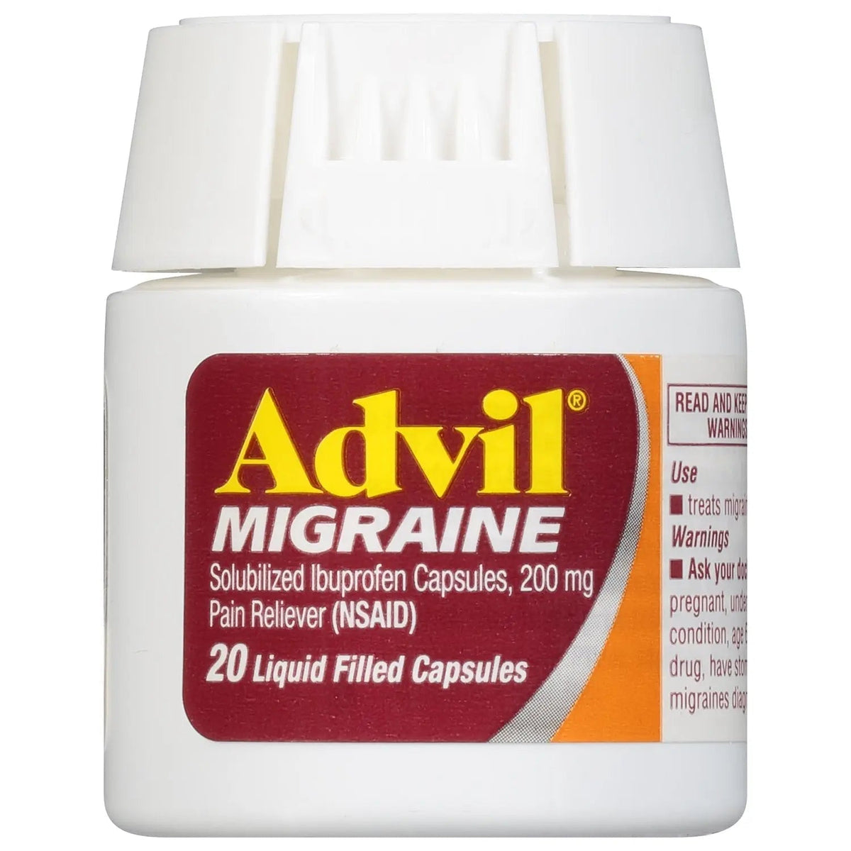 Advil Migraine Headache Relief, Ibuprofen Capsules with Ibuprofen 200mg for Migraine Relief, Nausea Relief and Light Sensitivity Relief - 20 Liquid Filled Capsules - Maple Wellness Supplements