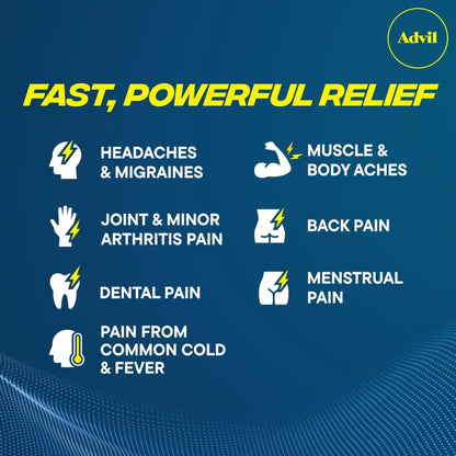 Advil Pain Reliever and Fever Reducer, Pain Relief Medicine with Ibuprofen 200mg for Headache, Backache, Menstrual Pain and Joint Pain Relief - 50x2 Coated Tablets - Maple Wellness Supplements