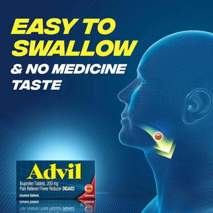 Advil Pain Reliever and Fever Reducer, Pain Relief Medicine with Ibuprofen 200mg for Headache, Backache, Menstrual Pain and Joint Pain Relief - 50x2 Coated Tablets - Maple Wellness Supplements