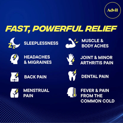 Advil PM Pain Reliever and Nighttime Sleep Aid, Pain Medicine with Ibuprofen for Pain Relief and Diphenhydramine Citrate for A Sleep Aid - 120 Coated Caplets (Pack of 2) - Maple Wellness Supplements