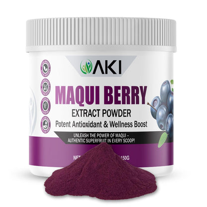 AKI Maqui Berry Extract Powder – Wild Harvested from Patagonia, High in Anthocyanins & Polyphenols, Freeze-Dried Superfruit for Smoothies, Non-GMO, Vegan, 150g/ 5.3 oz - Maple Wellness Supplements