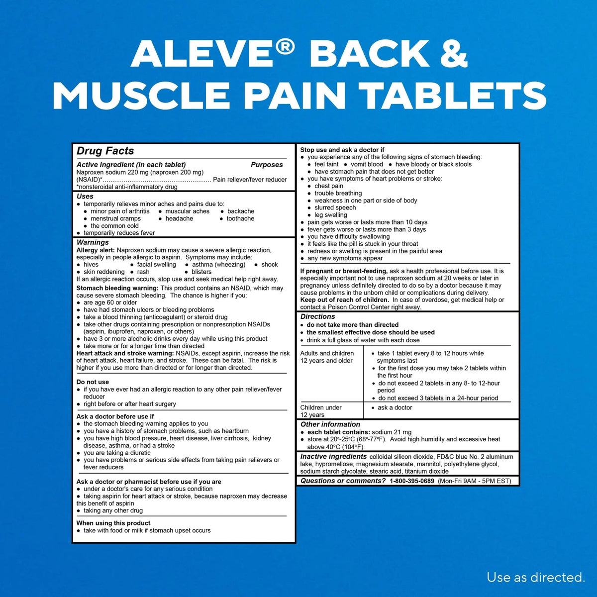 Aleve Back & Muscle Pain Relief Naproxen Sodium Tablets, Pain Reliever & Fever Reducer, Medicine for Body , 250 Count - Maple Wellness Supplements