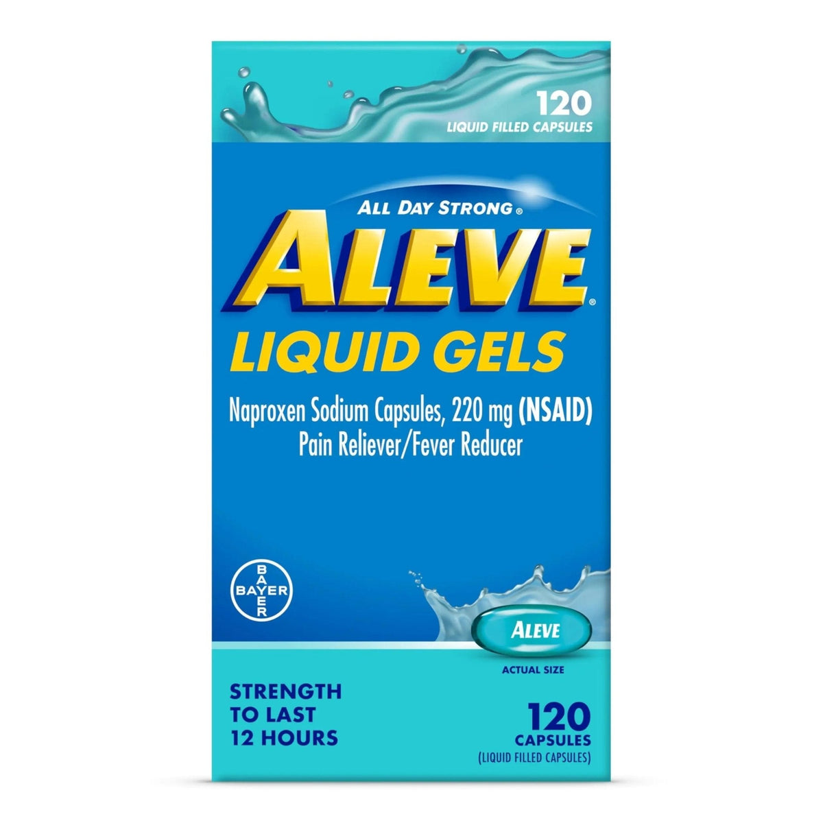 Aleve Liquid Capsules, Naproxen Sodium Capsules 220 mg (NSAID), Pain Reliever/Fever Reducer, Fast Pain Relief, 120 Count - Maple Wellness Supplements