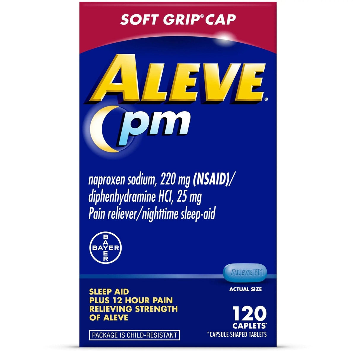 Aleve PM Sleep Aid Plus Pain Reliever Caplets, Naproxen Sodium & Diphenhydramine HCl, Nighttime, 120 Count - Maple Wellness Supplements