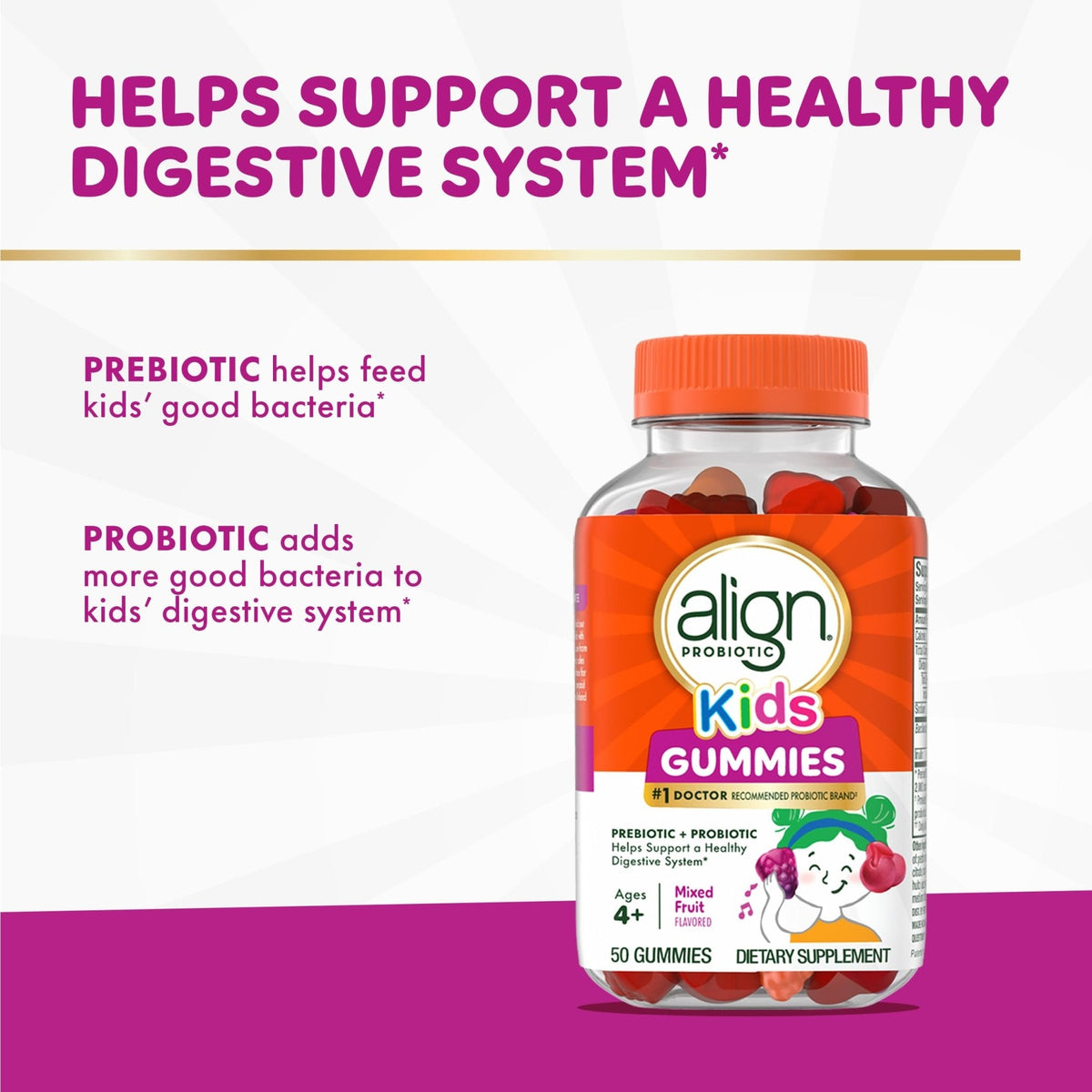 Align Probiotic, Kids Gummies, Prebiotic + Probiotic helps support a healthy digestive system*, 1 Doctor Recommended Probiotic Brand - Maple Wellness Supplements
