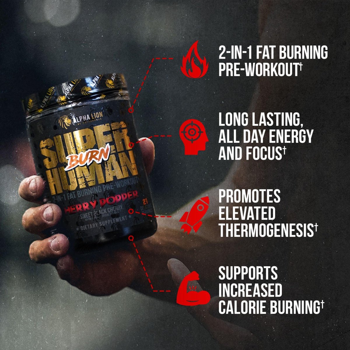 ALPHA LION Superhuman Burn – 2 in 1 Metabolism Booster Pre Workout and Thermogenic Burner for Men – Appetite Suppressant - Maple Wellness Supplements