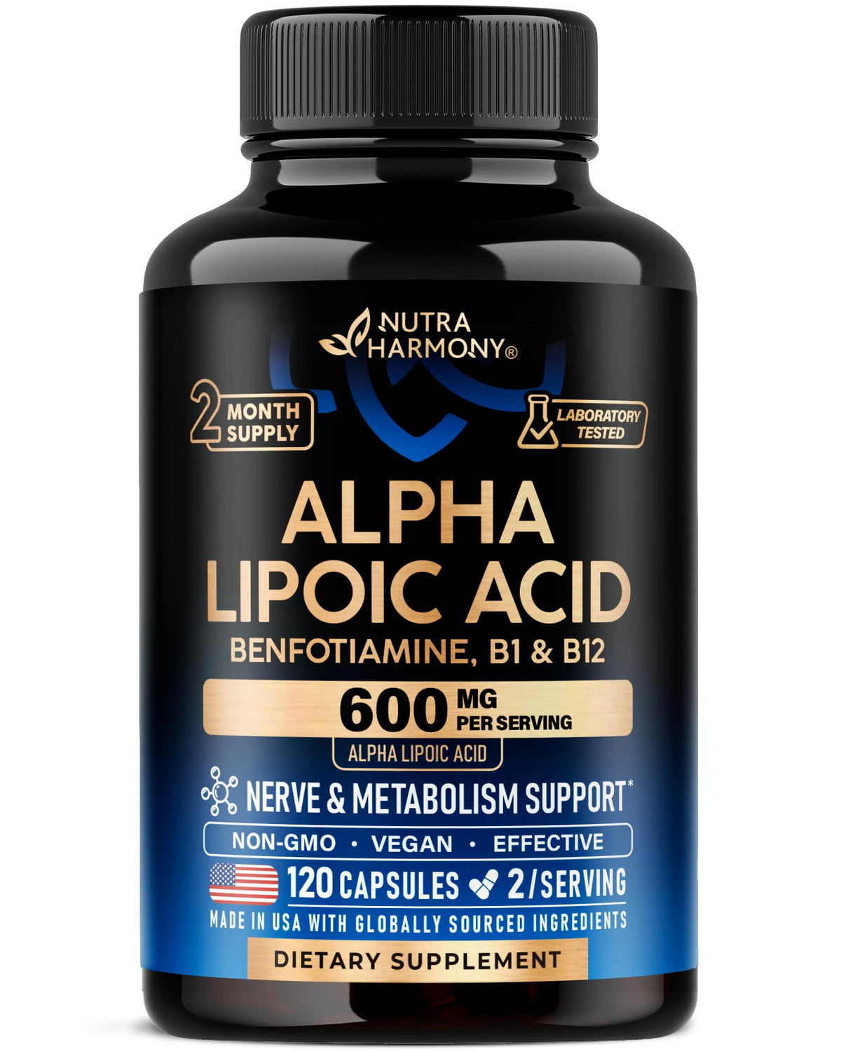 Alpha Lipoic Acid 600mg - ALA Supplement Antioxidant for Nerve, Energy & Metabolism Support - Extra Strength with Benfotiamine, B1 & B12 - Lab Tested, NON-GMO & Vegan - Maple Wellness Supplements