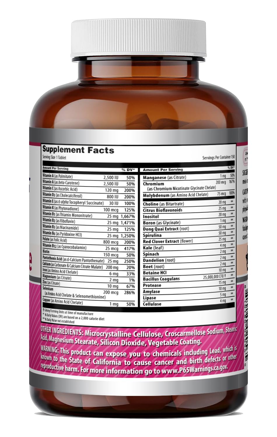Amazing Formulas Women's One Multivitamin | Food Based | 150 Tablets, 5 Month Supply | Complete Blend of 40 Vitamins, Minerals & Probiotics Supplements | Non-GMO | Gluten-Free | Made in USA - Maple Wellness Supplements