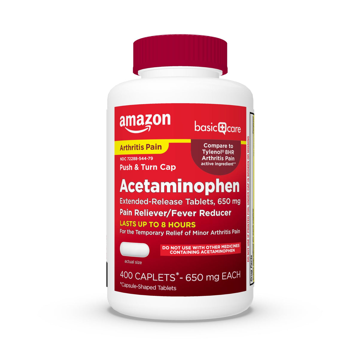 Amazon Basic Care Acetaminophen Extended-Release Tablets, 650 mg, Pain Reliever, Fever Reducer, Arthritis Pain, Headache, Backache, Menstrual Pain, 400 Count - Maple Wellness Supplements