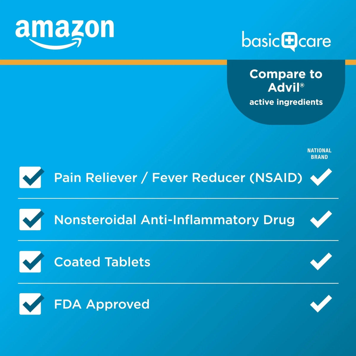Amazon Basic Care Ibuprofen Tablets, Fever Reducer and Pain Relief from Body Aches, Headache, Arthritis Pain and More, Brown 200 Count - Maple Wellness Supplements