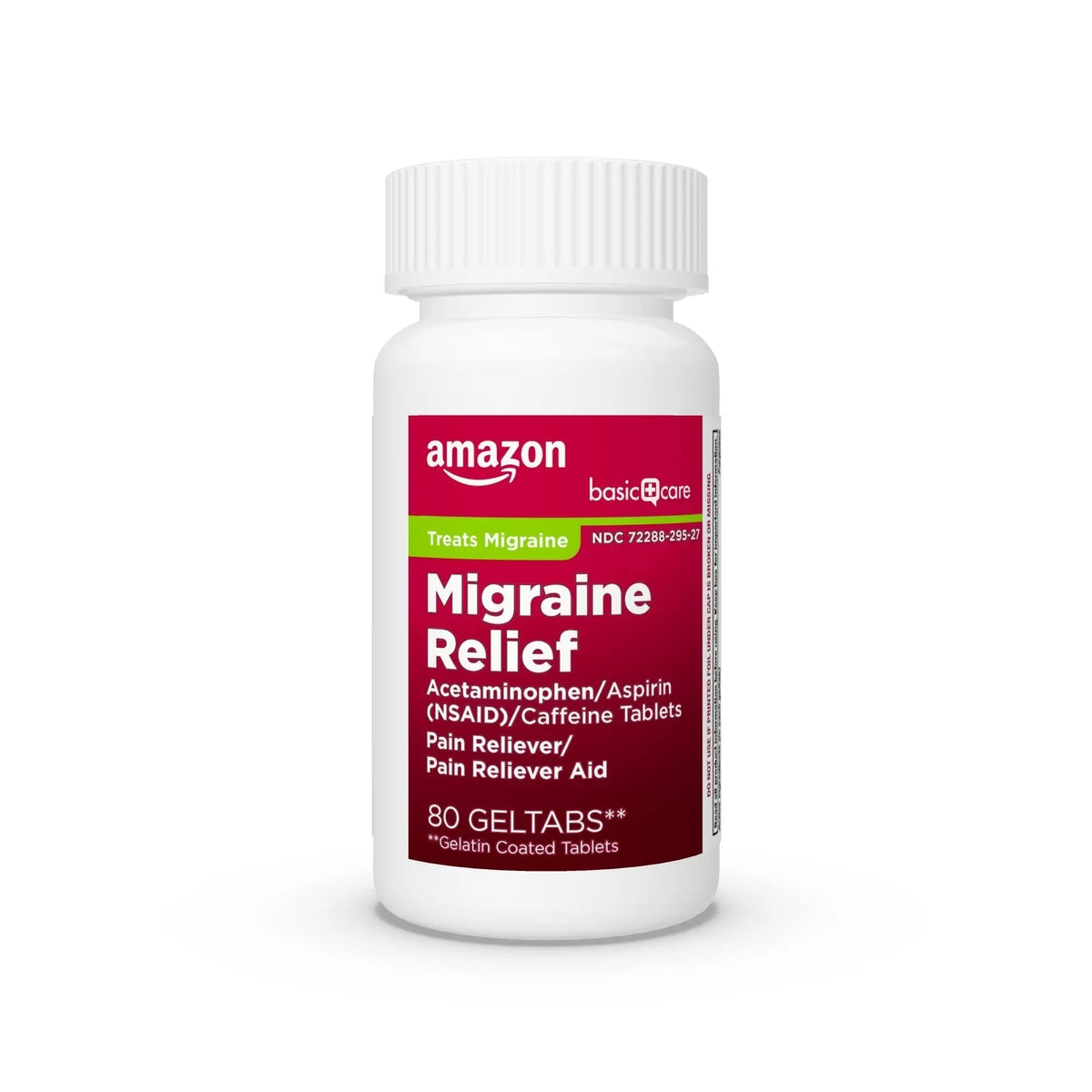 Amazon Basic Care Migraine Relief Geltabs, Pain Reliever, Acetaminophen 250 mg, Aspirin 250 mg (NSAID) and Caffeine 65 mg, Headache Relief, 80 Count - Maple Wellness Supplements