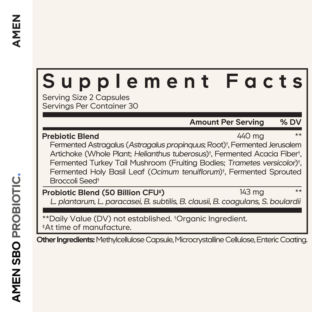 Amen Probiotics Supplement, SBO Probiotic and Organic Prebiotics, 50 Billion CFUs, Shelf Stable, No Refrigeration Required, Flora Daily Probiotic Formula for Women & Men - Maple Wellness Supplements