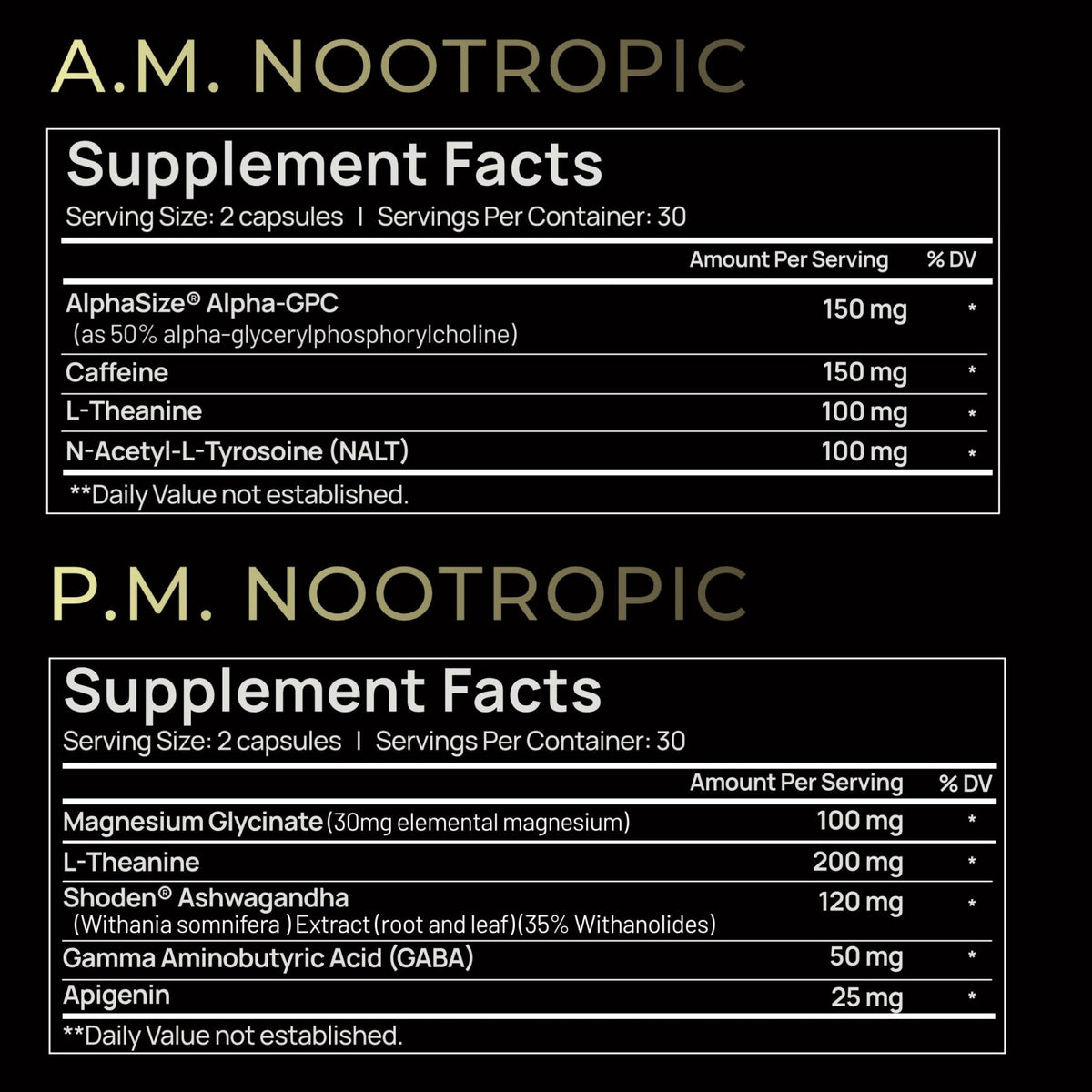 AMPM Nootropic Total Focus + Calm 9X Strength w. Caffeine, L-Theanine, Alpha GPC, L-Tyrosine, Ashwagandha - X-Release Energy Pills Nootropics Brain Support Supplements for Memory and Focus Supplement - Maple Wellness Supplements