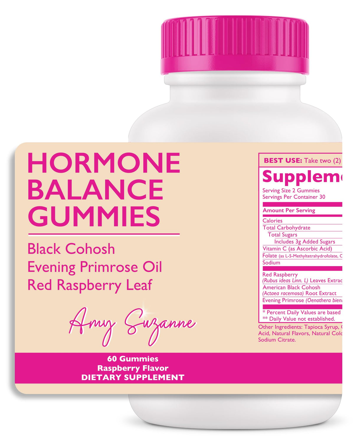 Amy Suzanne Hormone Balance Gummies for Women - Hormone Harmony for Mood, Energy, Bloating - Hormonal PMS, Perimenopause & Menopause Support - Red Raspberry Leaf & Black Cohosh - 60 Gummy Supplements - Maple Wellness Supplements