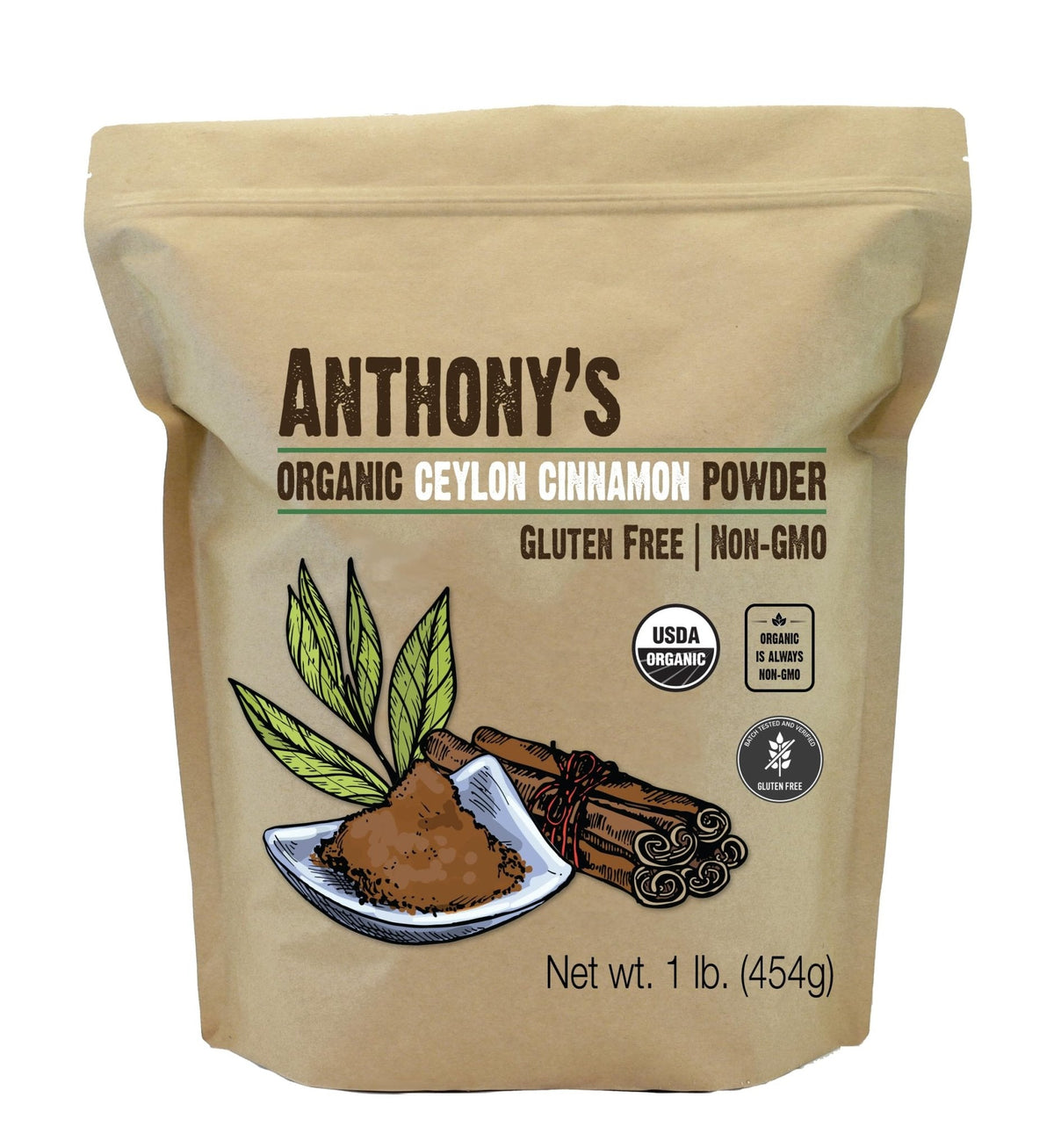 Anthony's Organic Ceylon Cinnamon Powder, 1 lb, Ground, Gluten Free, Non Irradiated, Non GMO, Keto Friendly - Maple Wellness Supplements