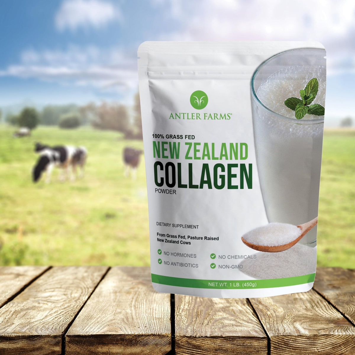 Antler Farms - 100% Pure New Zealand Collagen Powder from Grass Fed Cows, Unflavored, 1 lb - Hydrolyzed Cold Water Soluble Peptides, Keto Friendly, Bioavailable, Quick Dissolving - Maple Wellness Supplements