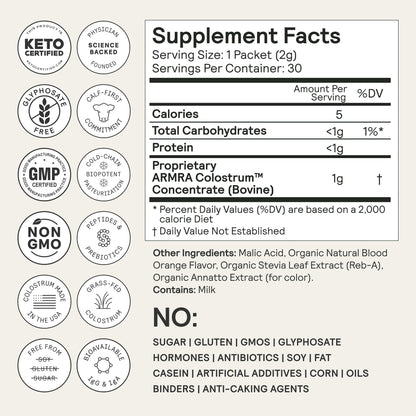 ARMRA Colostrum™ Powder | Blood Orange | Gut Health & Bloating | Skin & Hair | Immunity | Keto, Gluten & Fat-Free | 30 Servings - Maple Wellness Supplements