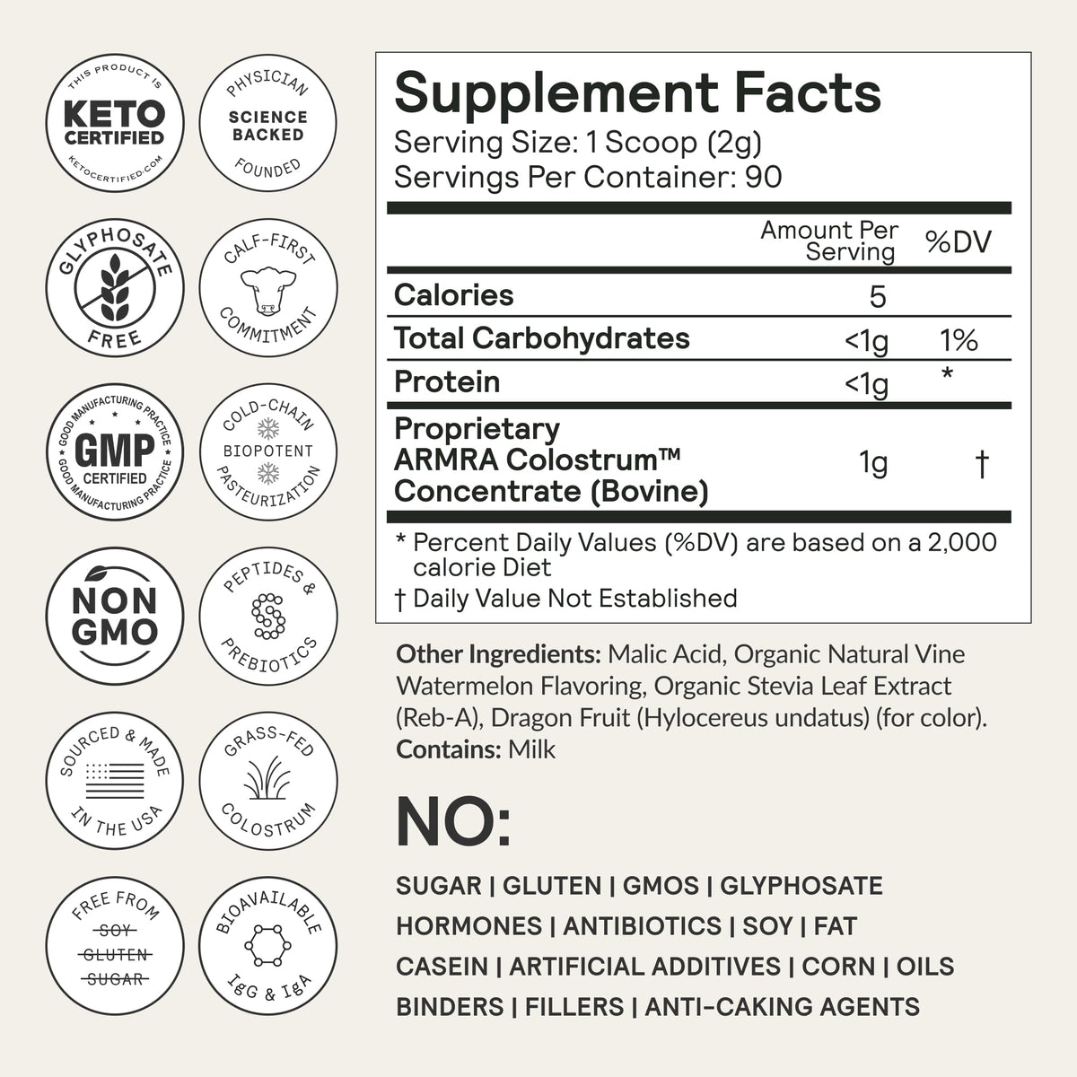 ARMRA Colostrum™ Premium Powder, Grass Fed, Gut Health Bloating Immunity Skin & Hair, Contains 400+ Bioactive Nutrients, Keto, Gluten & Fat Free (Vine Watermelon Bundle | 120 Servings) - Maple Wellness Supplements