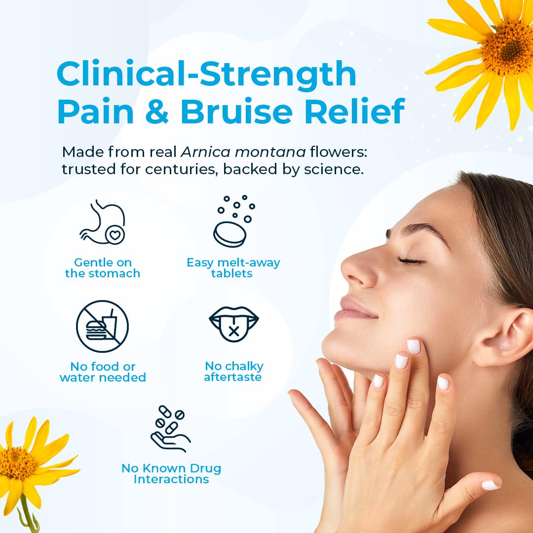Arnica Montana 30X HPUS, Clinical Grade, Quick Dissolve Tablets, Five-Day Recovery Pack for Pain and Bruise Relief After Surgery or Injury, Natural Healing, Gentle on The Stomach - 30 Count - Maple Wellness Supplements