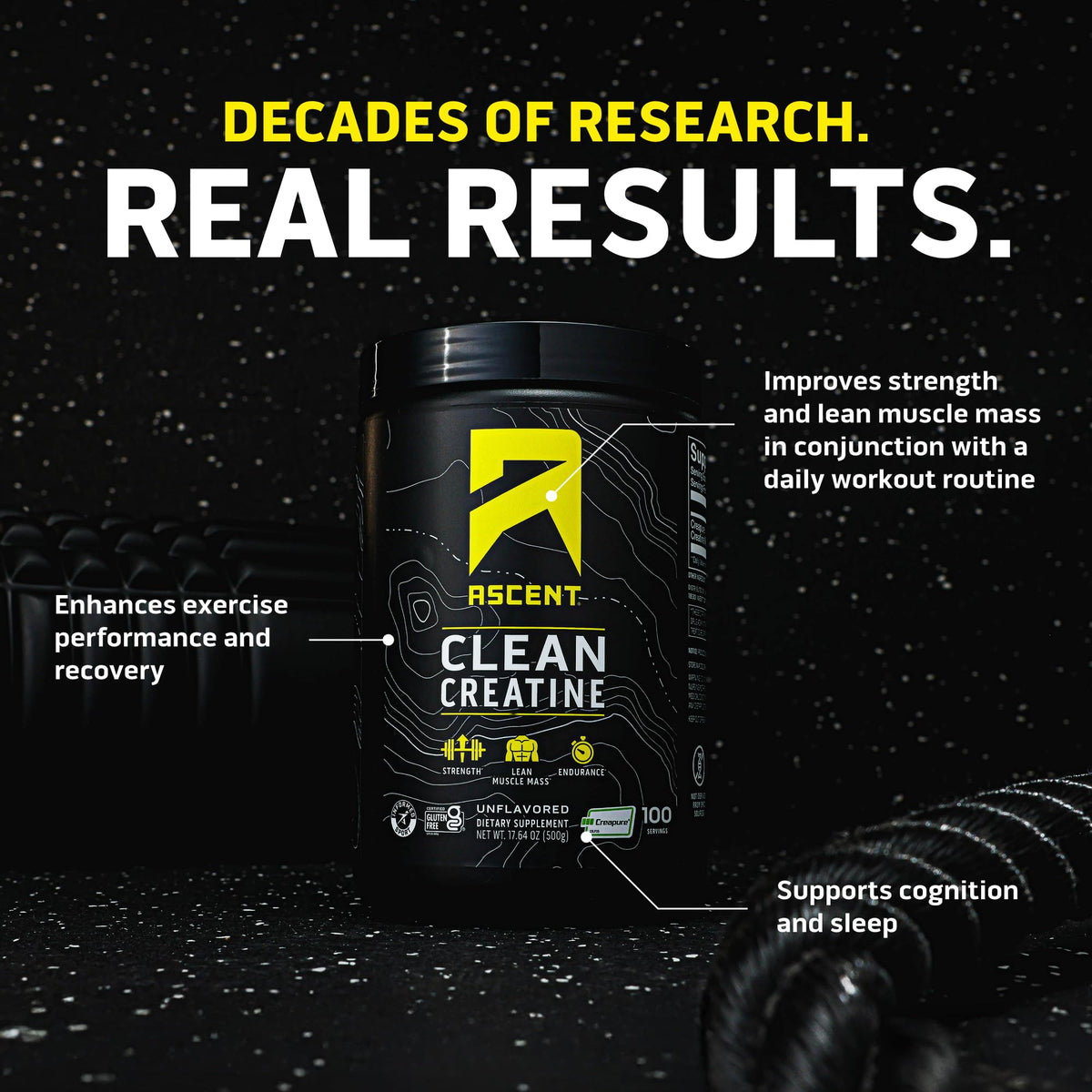 Ascent Clean Creatine Monohydrate Powder - 5G Per Serving, Creapure Creatine Supplement - Unflavored, 100 Servings - Maple Wellness Supplements