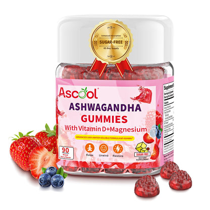 Ascool Ashwagandha Gummies for Stress Relief & Clam with Magnesium + Vitamin D – 90 Count Sugar-Free, Vegan Ashwa Supplements - Maple Wellness Supplements