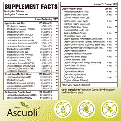 Ascuoli Probiotics for Women & Men - 300 Billion CFU, 24 Strains Probiotics + 15 Organic Herbs Blend, Daily Probiotic for Digestive Health, - Maple Wellness Supplements