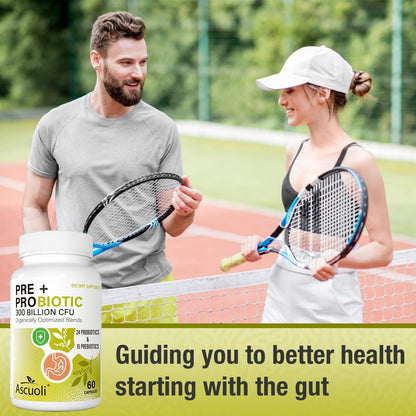 Ascuoli Probiotics for Women & Men - 300 Billion CFU, 24 Strains Probiotics + 15 Organic Herbs Blend, Daily Probiotic for Digestive Health, - Maple Wellness Supplements