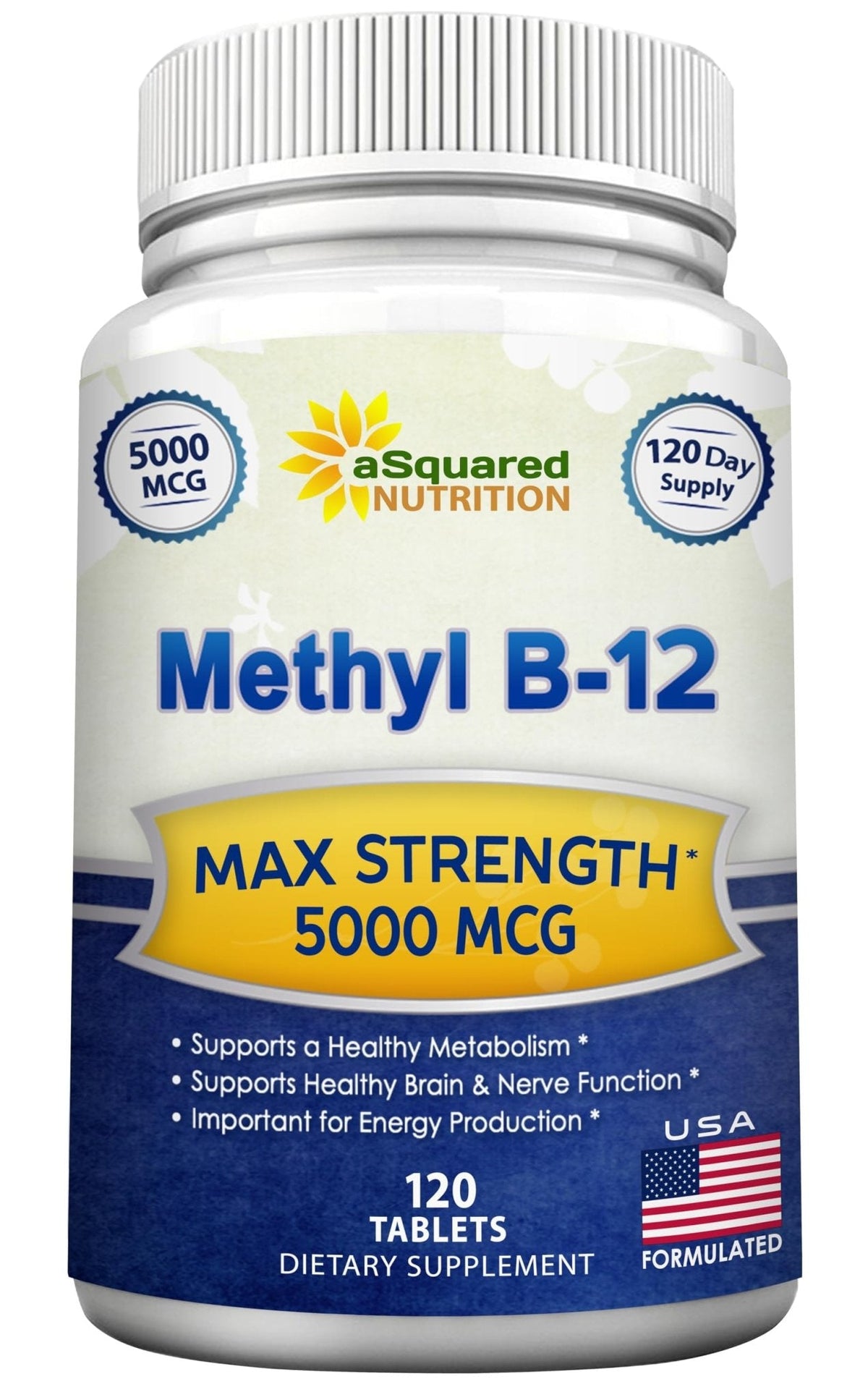 aSquared Nutrition Vitamin B12-5000 MCG Supplement with Methylcobalamin (Methyl B-12) - Max Strength Vitamin B 12 Support to Help Boost Natural Energy, - Maple Wellness Supplements