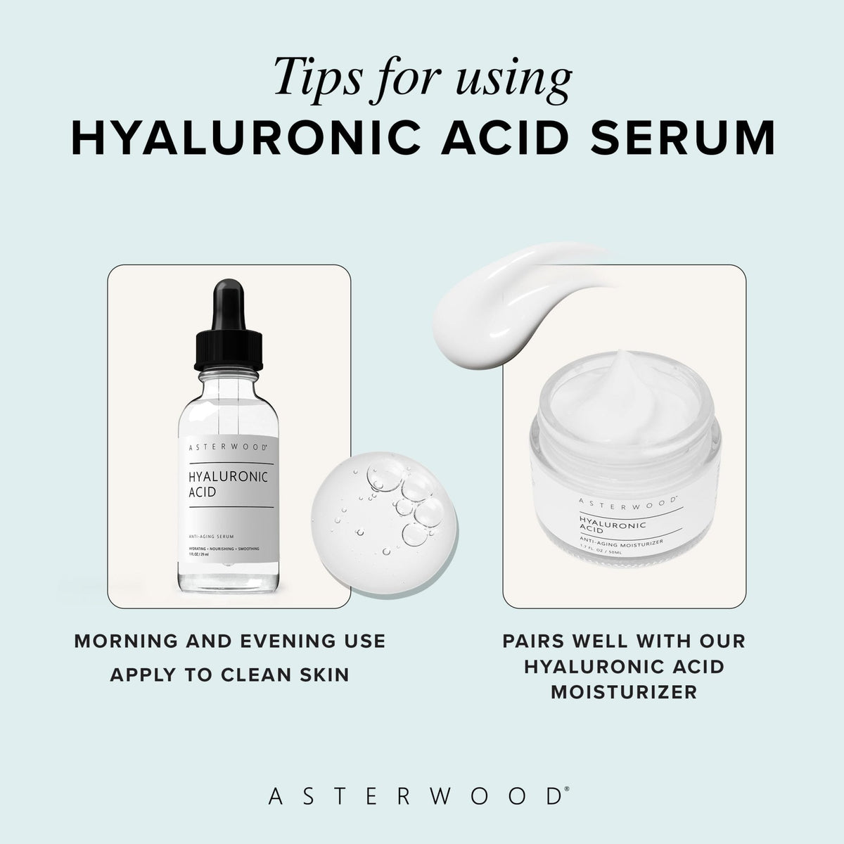 Asterwood Hyaluronic Acid Serum for Face - Plumping, Anti-Aging, Hydrating - Fragrance-Free - 1 Fl Oz - Maple Wellness Supplements