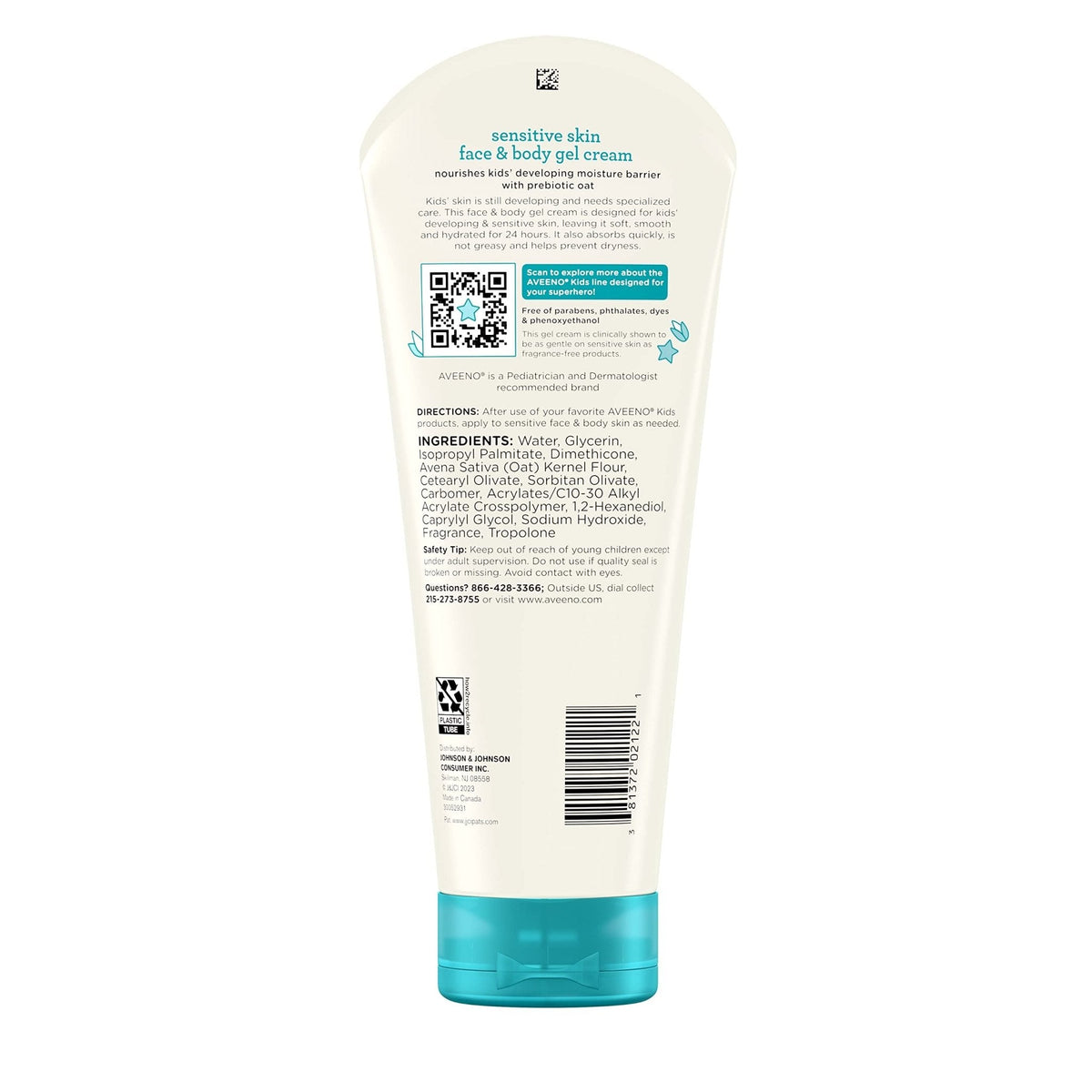 Aveeno Sensitive Skin Face & Body Gel Cream for Kids with Prebiotic Oat, Clinically Proven 24 Hour Hydration for Soft Skin - Maple Wellness Supplements